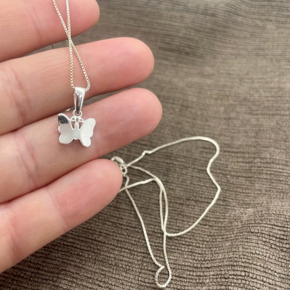 Sterling Silver Red Enamel Butterfly Necklace - Picture 4 of 7